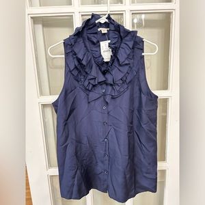 JCrew 100% Silk Ruffled Top in Navy Blue Size 14